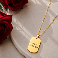 Collier plaque doré personnalisé - Memory Tag gravé Florare Collier plaque Memory Tag dorée personnalisée Florare, gravure prénom et date, cadeau bijou homme