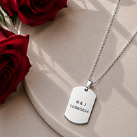 Collier plaque argenté personnalisé - Memory Tag gravé Florare Collier plaque Memory Tag argentée en acier inoxydable personnalisée Florare, gravure prénom et date, cadeau