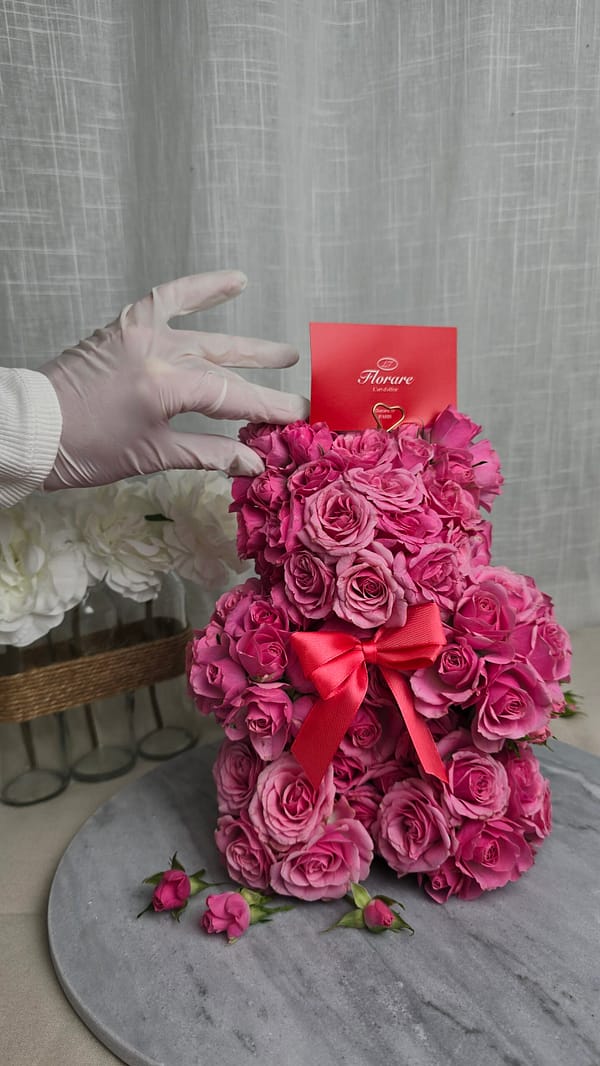 Fait main Ourson en roses naturelles - fait main