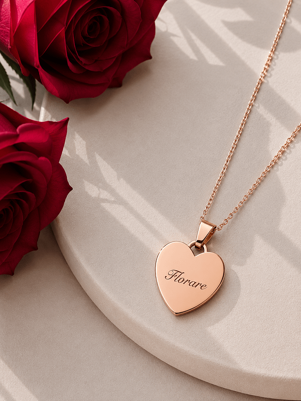Collier cœur or rosé personnalisé - médaille gravée Florare Collier médaille cœur or rosé personnalisée Florare, gravure sur mesure, idée cadeau bijou